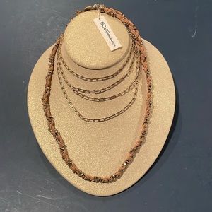 Braided suede and gold double strand necklace